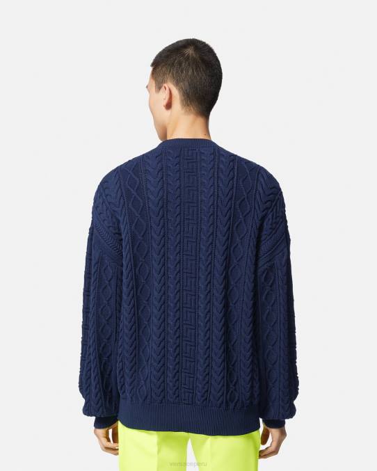 Versace ropa hombres suéter de punto universitario con Greca 6BPV1350 azul