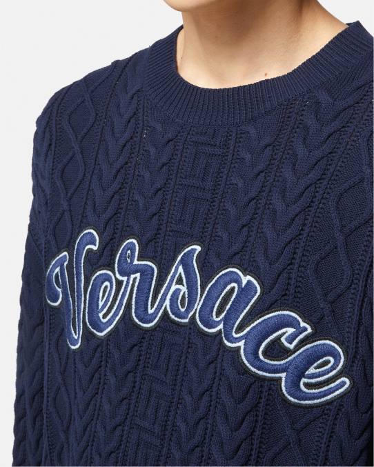 Versace ropa hombres suéter de punto universitario con Greca 6BPV1350 azul