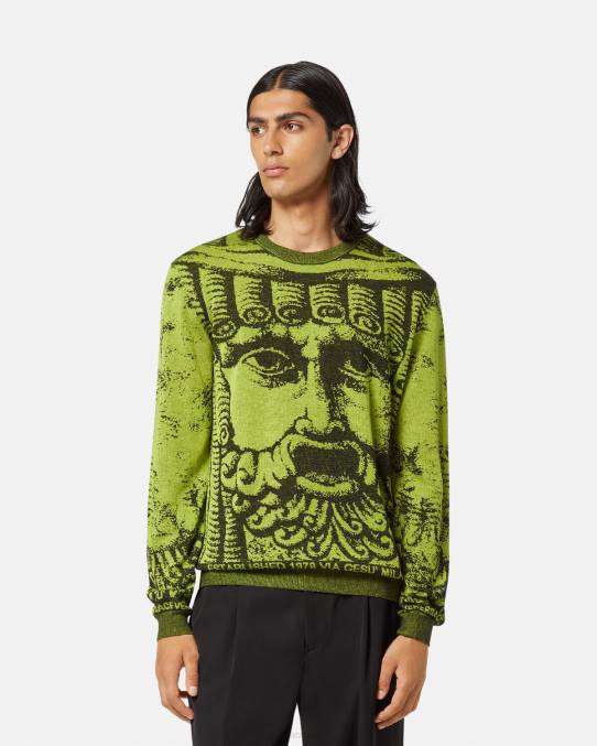 Versace ropa hombres suéter jacquard la maschera 6BPV1336 verde