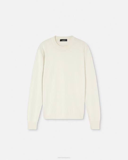 Versace ropa hombres suéter la greca en mezcla de seda 6BPV1326 beige