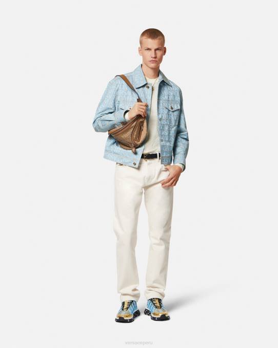 Versace ropa hombres suéter la greca en mezcla de seda 6BPV1326 beige