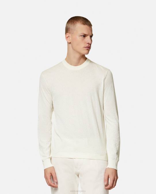 Versace ropa hombres suéter la greca en mezcla de seda 6BPV1326 beige