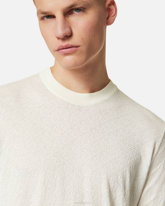 Versace ropa hombres suéter la greca en mezcla de seda 6BPV1326 beige