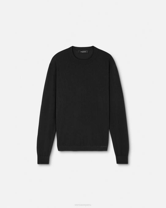 Versace ropa hombres suéter la greca en mezcla de seda 6BPV1332 negro