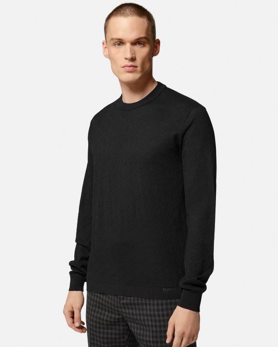 Versace ropa hombres suéter la greca en mezcla de seda 6BPV1332 negro