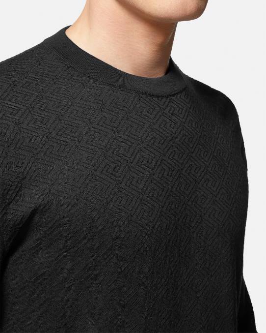 Versace ropa hombres suéter la greca en mezcla de seda 6BPV1332 negro
