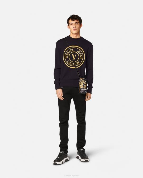 Versace ropa hombres suéter tejido con emblema en V 6BPV2434 negro y estampado