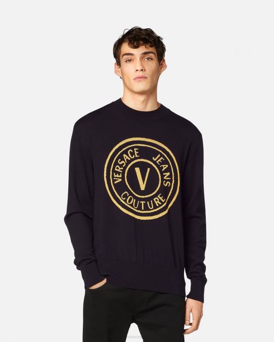 Versace ropa hombres suéter tejido con emblema en V 6BPV2434 negro y estampado