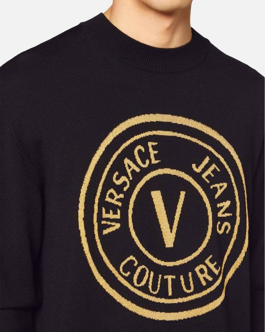 Versace ropa hombres suéter tejido con emblema en V 6BPV2434 negro y estampado