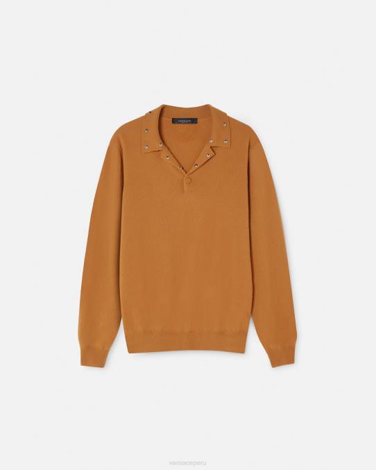Versace ropa hombres suéter tipo polo con tachuelas en espiral 6BPV1347 naranja