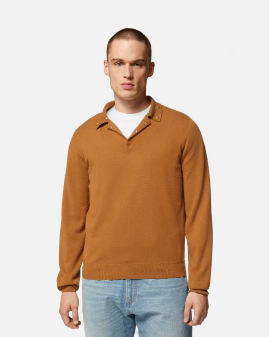 Versace ropa hombres suéter tipo polo con tachuelas en espiral 6BPV1347 naranja