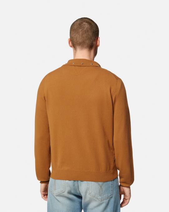 Versace ropa hombres suéter tipo polo con tachuelas en espiral 6BPV1347 naranja