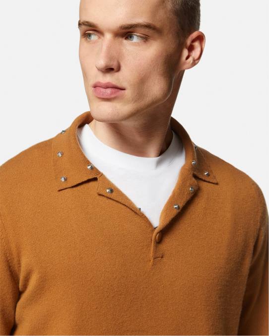 Versace ropa hombres suéter tipo polo con tachuelas en espiral 6BPV1347 naranja