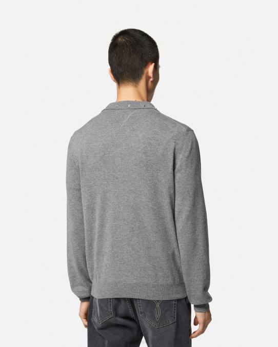 Versace ropa hombres suéter tipo polo con tachuelas en espiral 6BPV1348 gris