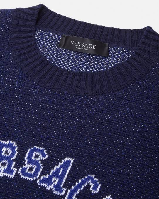 Versace ropa hombres suéter universitario con logo en intarsia 6BPV1349 azul