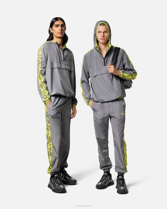 Versace ropa hombres chaqueta deportiva con silueta barroca 6BPV1461 gris y lima