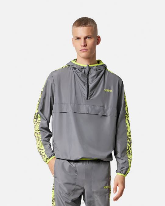 Versace ropa hombres chaqueta deportiva con silueta barroca 6BPV1461 gris y lima
