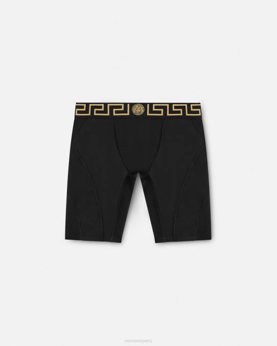 Versace ropa hombres pantalones cortos de ciclismo con greca 6BPV1456 negro