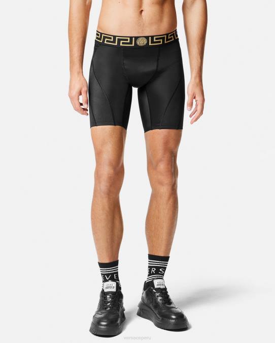 Versace ropa hombres pantalones cortos de ciclismo con greca 6BPV1456 negro