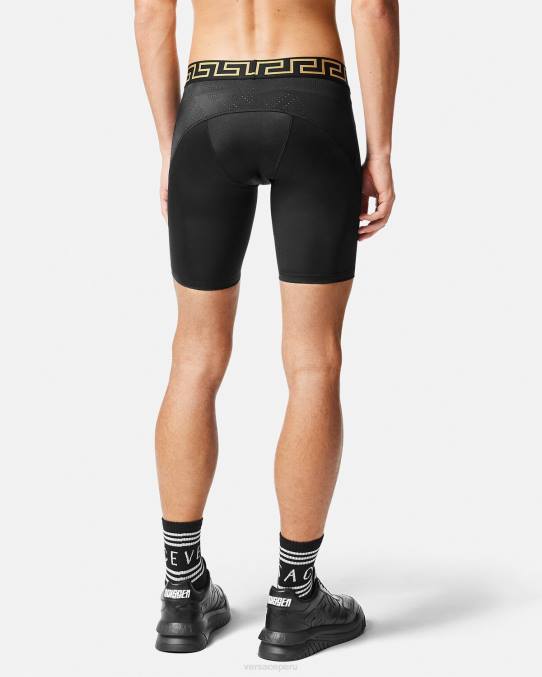 Versace ropa hombres pantalones cortos de ciclismo con greca 6BPV1456 negro