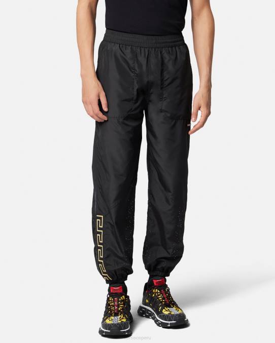 Versace ropa hombres pantalones deportivos con Greca de nailon 6BPV1453 negro