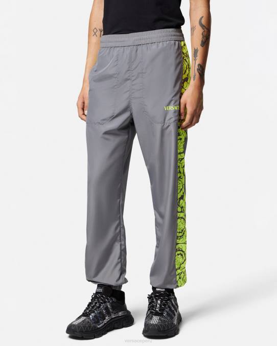Versace ropa hombres pantalones deportivos con silueta barroca 6BPV1460 gris y lima