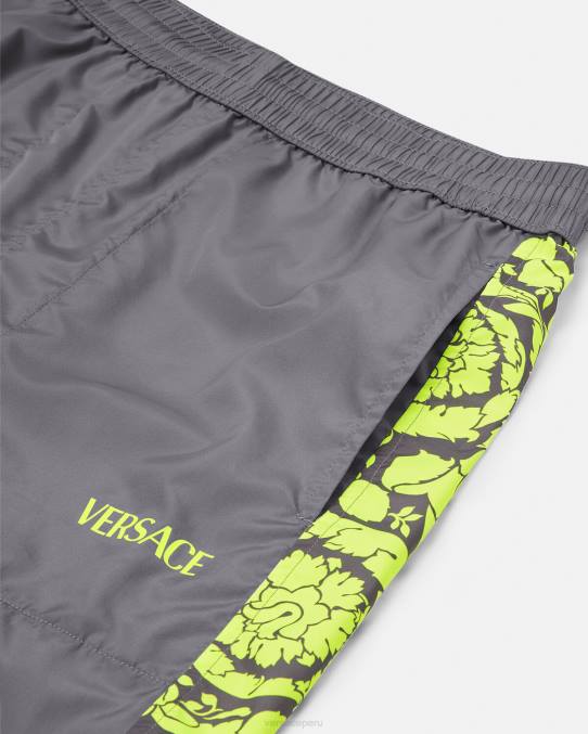 Versace ropa hombres pantalones deportivos con silueta barroca 6BPV1460 gris y lima