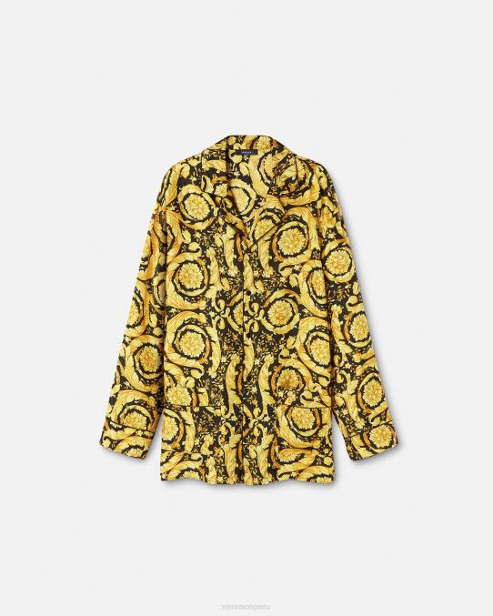 Versace ropa interior y ropa de playa hombres camisa de pijama de seda con estampado barroco 6BPV1735 imprimir