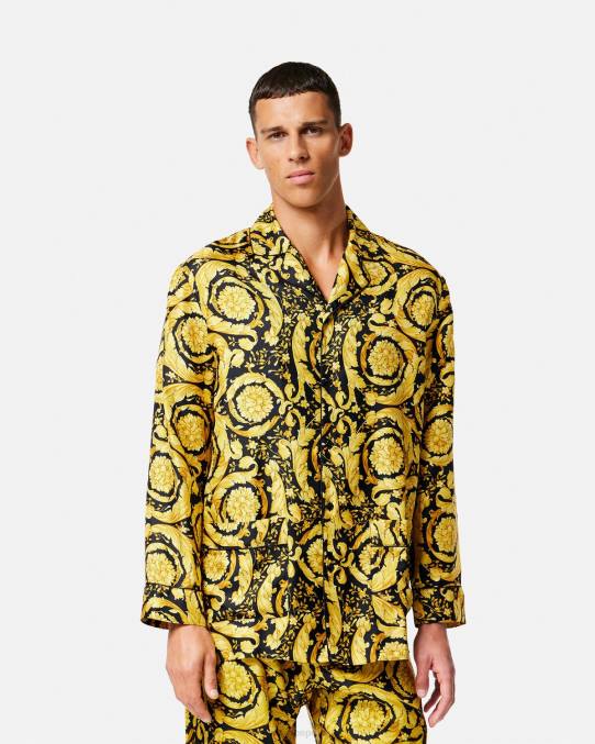 Versace ropa interior y ropa de playa hombres camisa de pijama de seda con estampado barroco 6BPV1735 imprimir