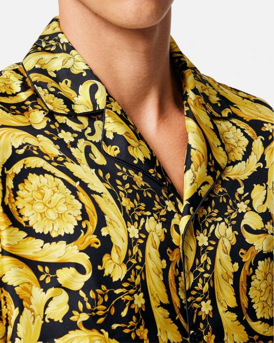 Versace ropa interior y ropa de playa hombres camisa de pijama de seda con estampado barroco 6BPV1735 imprimir