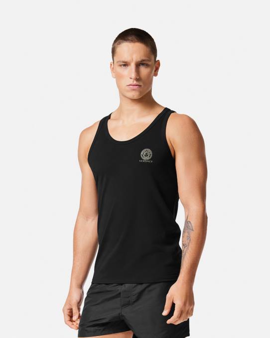 Versace ropa interior y ropa de playa hombres camiseta sin mangas con medusa 6BPV1734 negro