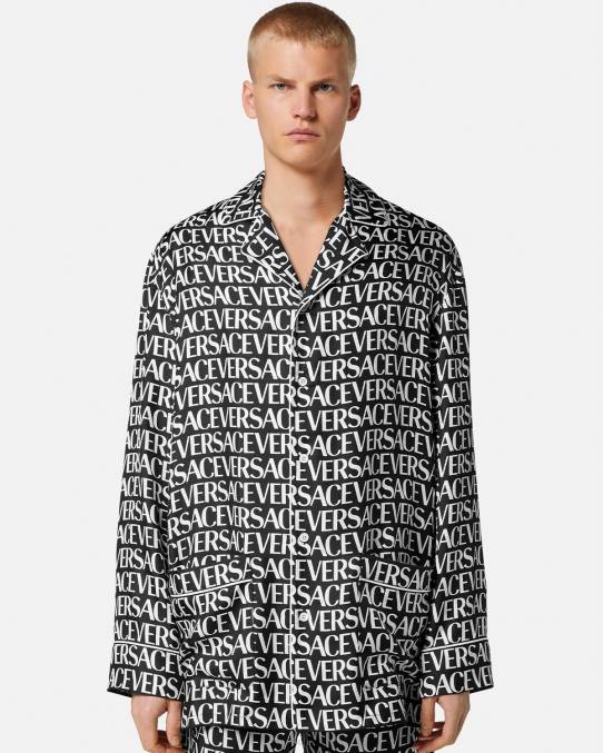 Versace ropa interior y ropa de playa hombres top de pijama integral 6BPV1737 negro y estampado