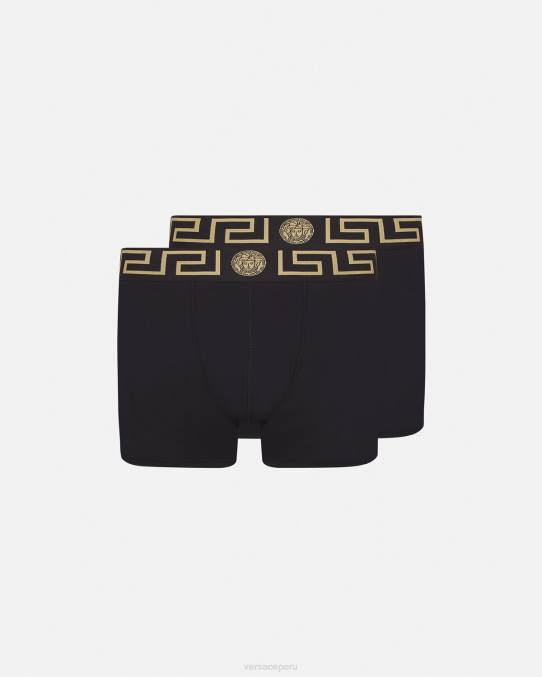 Versace ropa interior y ropa de playa hombres Pack de 2 calzoncillos largos con borde de Greca 6BPV1761 negro