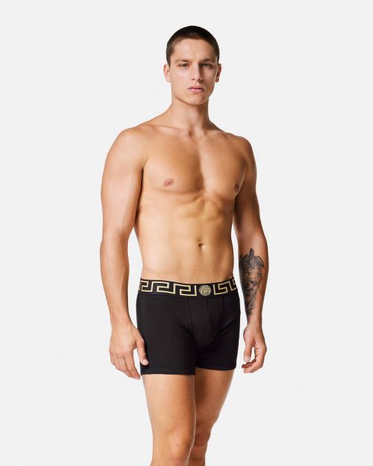 Versace ropa interior y ropa de playa hombres Pack de 2 calzoncillos largos con borde de Greca 6BPV1761 negro