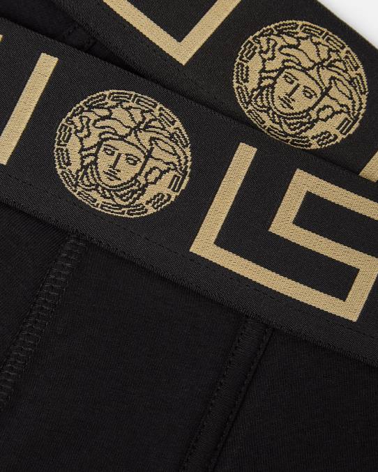 Versace ropa interior y ropa de playa hombres Pack de 2 calzoncillos largos con borde de Greca 6BPV1761 negro
