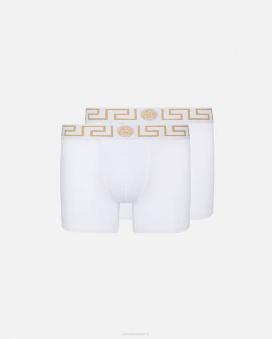 Versace ropa interior y ropa de playa hombres Pack de 2 calzoncillos largos con borde de Greca 6BPV1762 Oro blanco