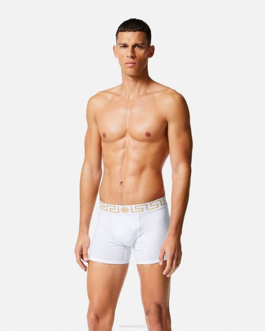 Versace ropa interior y ropa de playa hombres Pack de 2 calzoncillos largos con borde de Greca 6BPV1762 Oro blanco