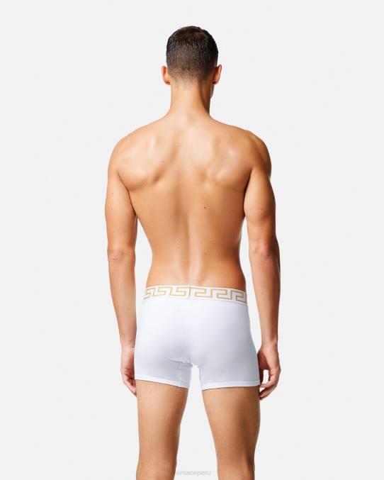 Versace ropa interior y ropa de playa hombres Pack de 2 calzoncillos largos con borde de Greca 6BPV1762 Oro blanco