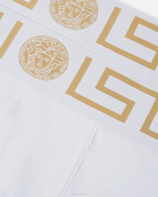 Versace ropa interior y ropa de playa hombres Pack de 2 calzoncillos largos con borde de Greca 6BPV1762 Oro blanco
