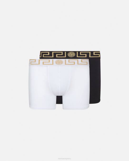 Versace ropa interior y ropa de playa hombres Pack de 2 calzoncillos largos con borde de Greca 6BPV1763 blanco negro