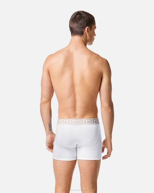Versace ropa interior y ropa de playa hombres Pack de 2 calzoncillos largos con borde de Greca 6BPV1763 blanco negro