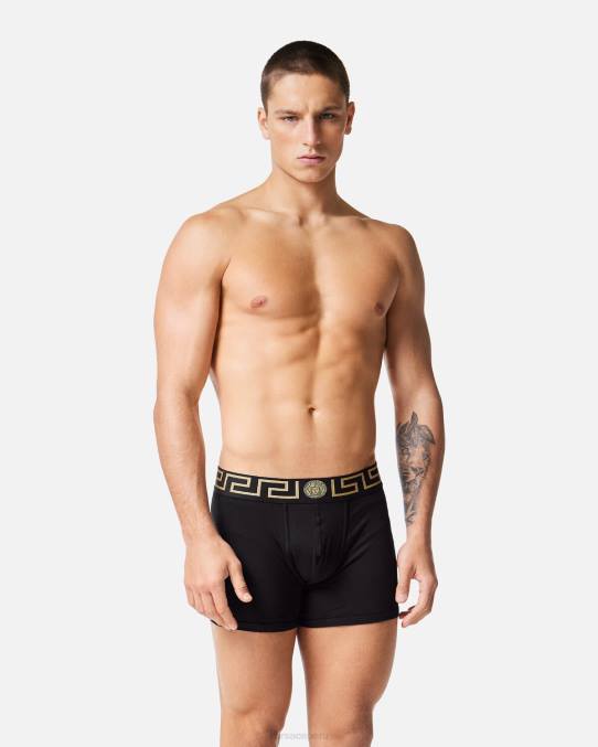 Versace ropa interior y ropa de playa hombres Pack de 2 calzoncillos largos con borde de Greca 6BPV1763 blanco negro
