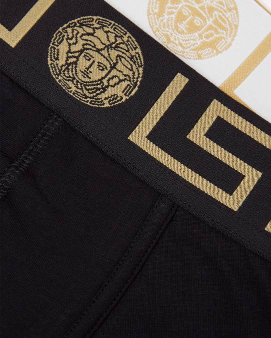 Versace ropa interior y ropa de playa hombres Pack de 2 calzoncillos largos con borde de Greca 6BPV1763 blanco negro