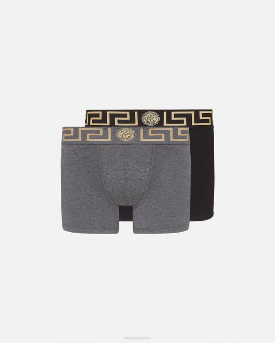Versace ropa interior y ropa de playa hombres Pack de 2 calzoncillos largos con borde de Greca 6BPV1764 gris negro