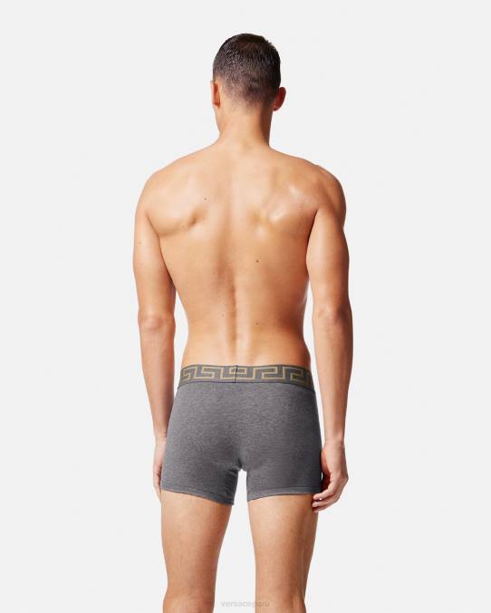 Versace ropa interior y ropa de playa hombres Pack de 2 calzoncillos largos con borde de Greca 6BPV1764 gris negro