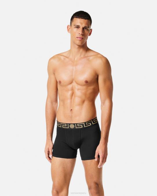 Versace ropa interior y ropa de playa hombres Pack de 2 calzoncillos largos con borde de Greca 6BPV1764 gris negro