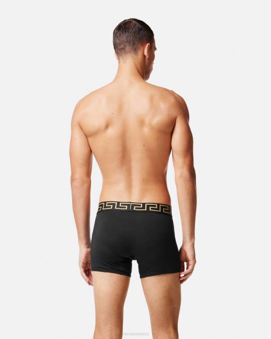 Versace ropa interior y ropa de playa hombres Pack de 2 calzoncillos largos con borde de Greca 6BPV1764 gris negro