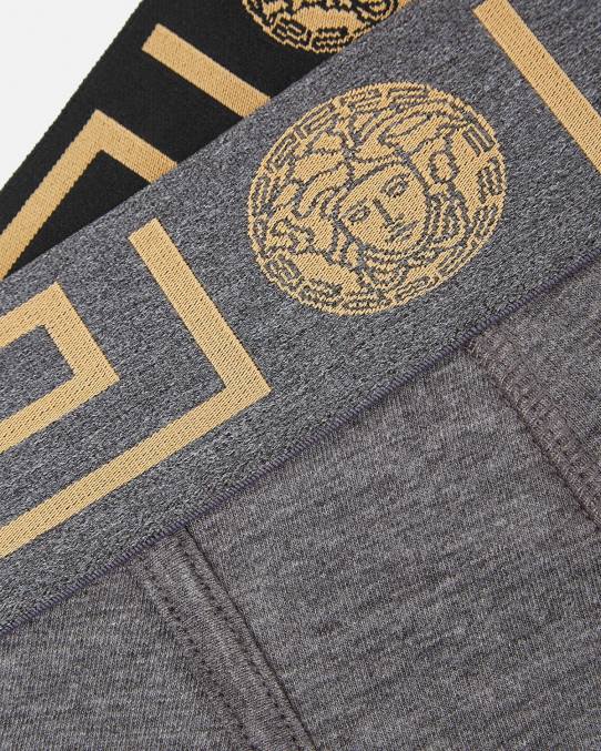 Versace ropa interior y ropa de playa hombres Pack de 2 calzoncillos largos con borde de Greca 6BPV1764 gris negro