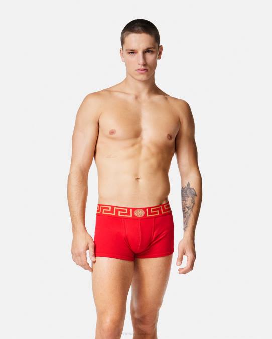 Versace ropa interior y ropa de playa hombres calzoncillos con borde de greca 6BPV1754 rojo
