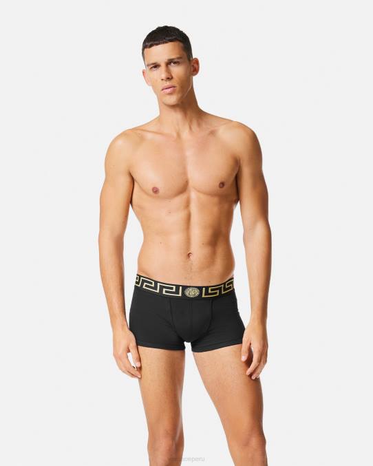 Versace ropa interior y ropa de playa hombres calzoncillos con borde de greca 6BPV1755 negro